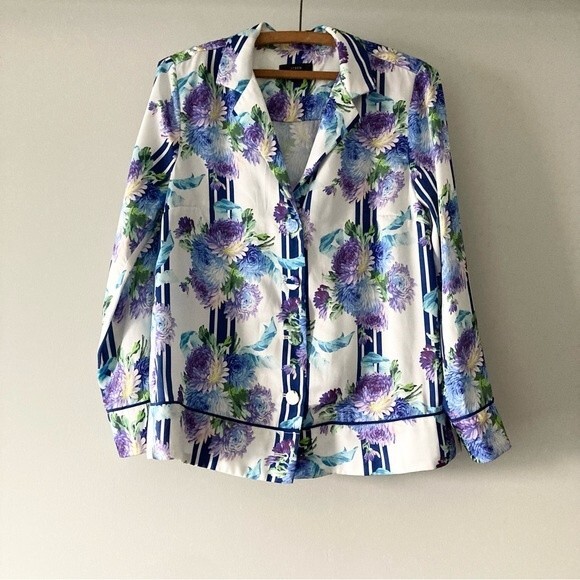 J. Crew Drapey Button Up Top in Vintage Floral‎ Stripe M - Picture 3 of 7